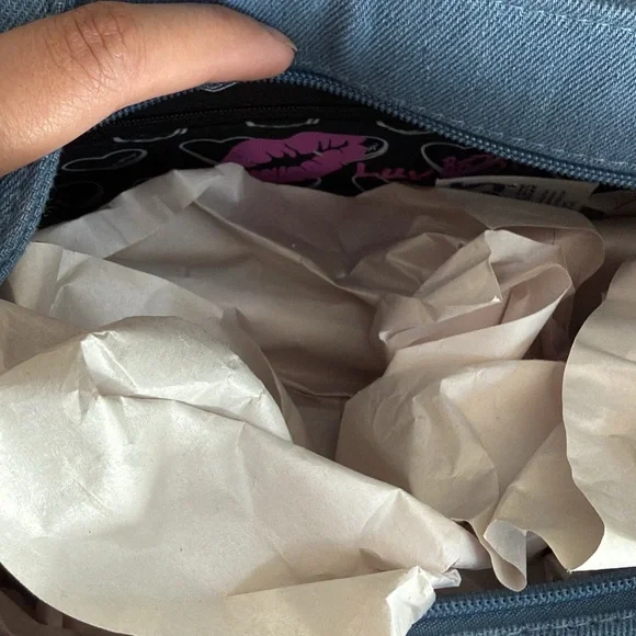 Betsey Johnson Blue Denim Tote with Red Cherry Embroidery - Picture 5 of 5